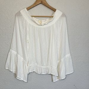 Cottagecore Blouse XL Cream Swiss Dot Smocked Milkmaid Cottagecore Coquette Y2K